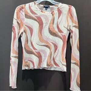 Originality Colorful Swirl Long Sleeve, sheer, Top, Size M